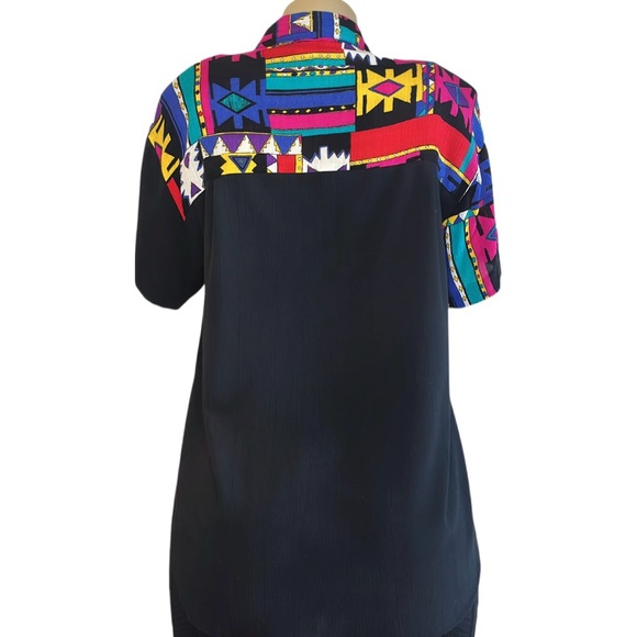 Vintage 90s CM Shapes Colorful Abstract Blouse - Picture 2 of 5